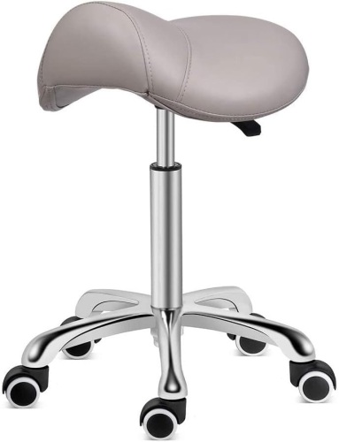 Kaleurrier Saddle Stool Rolling Swivel Height Adjustable with Wheels,Heavy Duty Stool,Ergonomic Stool Chair for Lab,Clinic,Dentist,Salon,Massage,Office and Home Kitchen (Grey, Without Back) - Lot 3692