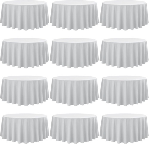 12 Pack 90 Inch Round Tablecloth Light Grey Polyester Fabric Table Cloth - Lot 3699
