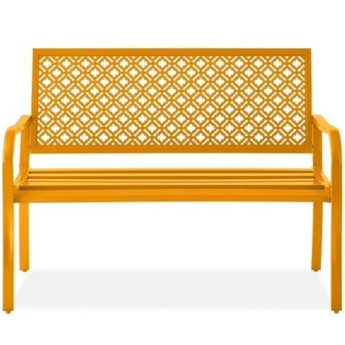 Indoor Outdoor Steel Bench w/ Geometric Backrest, Foot Levelers - Lot 4144