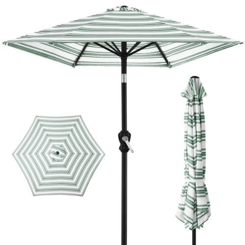 Outdoor Steel Striped Market Patio Umbrella w/ Tilt, Crank Lift - 10ft - Lot 4212