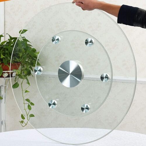 Round Turntable Tray Tempered Glass Lazy Susan Rotating Serving Plate - Lot 4175
