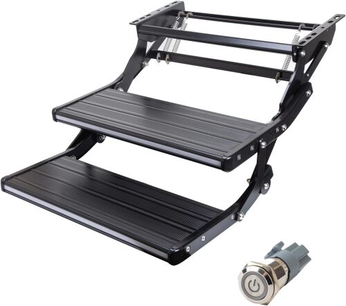 RV Camper Steps Foldable Drop Down Double Manual Steps with LED Lights - Lot 4181