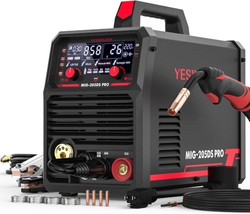 YESWELDER Gas Gasless 160A multiprocess MIG Welder, Flux Cored/MIG/Lift TIG/Stick ARC Welder 4 in 1 Welding Machine, Synergic Control 110V/220V Dual Voltage - Lot 3374