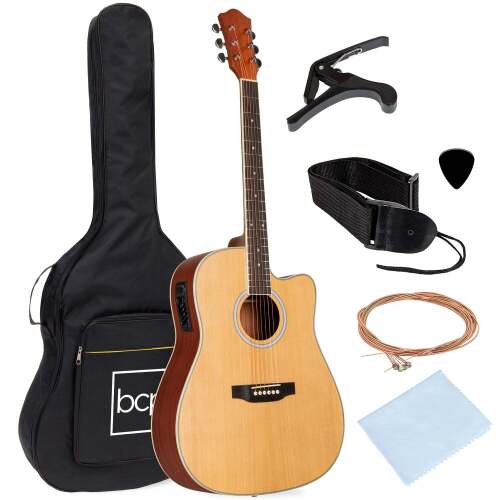 41in Beginner Acoustic Electric Cutaway Guitar Set w/ Case, Strap - Lot 4303