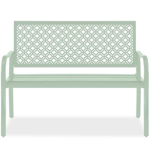 Indoor Outdoor Steel Bench w/ Geometric Backrest, Foot Levelers - Lot 4316