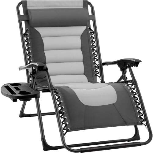 Oversized Padded Zero Gravity Chair, Folding Recliner w/ Headrest, Side Tray - Lot 4331