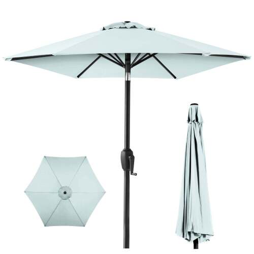 Outdoor Market Patio Umbrella w/ Push Button Tilt, Crank Lift - 7.5ft - Lot 4387