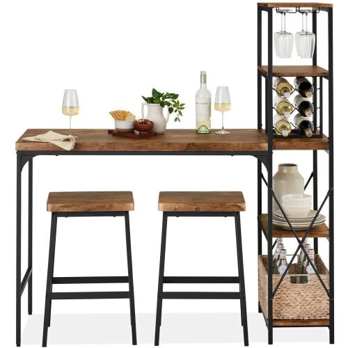  3-Piece Bar Height Dining Set w/ Bottle Rack, Glass Storage, 5 Shelves - Lot 66