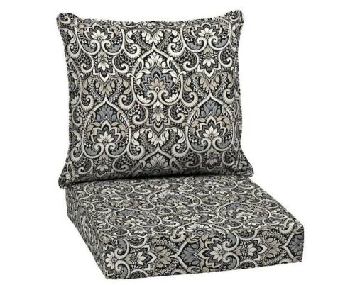 Lot of (4) ARDEN SELECTIONS 24 in. x 24 in. 2-Piece Deep Seating Outdoor Lounge Chair Cushion in Black Aurora Damask - Lot 132