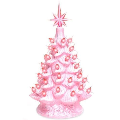 11in Pre-Lit Hand-Painted Ceramic Tabletop Christmas Tree w/ Lights - Lot 237