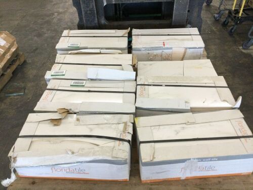 Lot of (7) Boxes of Florida Tile Home Collection Michelangelo White 9 in. x 18 in. Glossy Ceramic Wall Tile - May Contain Broken Pieces - Lot 298
