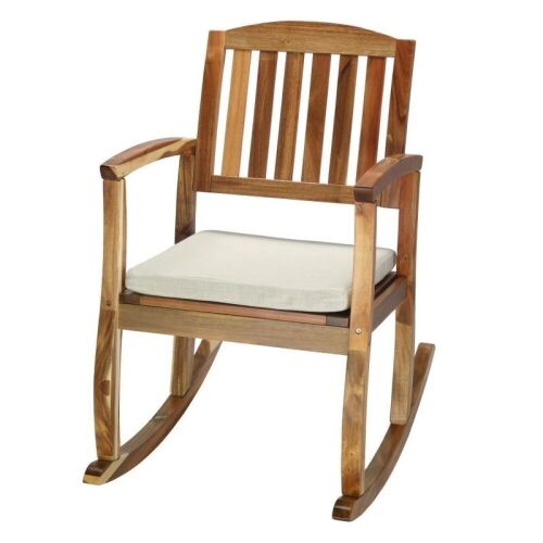  Acacia Wood Rocking Chair w/ Cushion - Lot 333