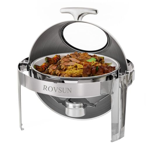 ROVSUN 6 QT Round Roll Top Chafing Dish Buffet Set with Glass Window - Lot 342