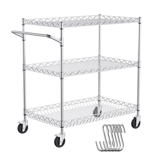 VEVOR 3-Tier Utility Cart on Wheels 30"x18"x32.4" 661 LBS 6 Hooks - Lot 347