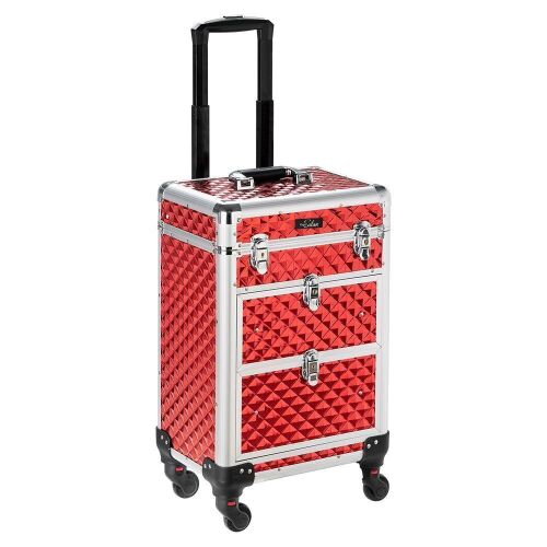 Omysalon Aluminum Rolling Makeup Train Case with 2 Sliding Drawers & Diamond Textures - Lot 445