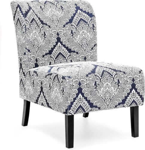Polyester Upholstered Modern Armless Accent Chair, Blue/White - Lot 549