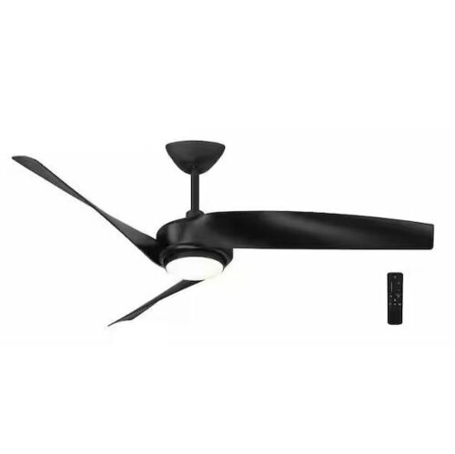 Hampton Bay Tudor 56 in. Indoor Matte Black with Black Blades Ceiling Fan with Adjustable White Integrated LED with Remote Included - Lot 90
