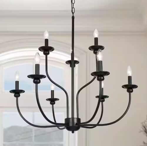 Modern Farmhouse Black Island Chandelier 30 in. Two-Tier 9-Light  - Lot 100