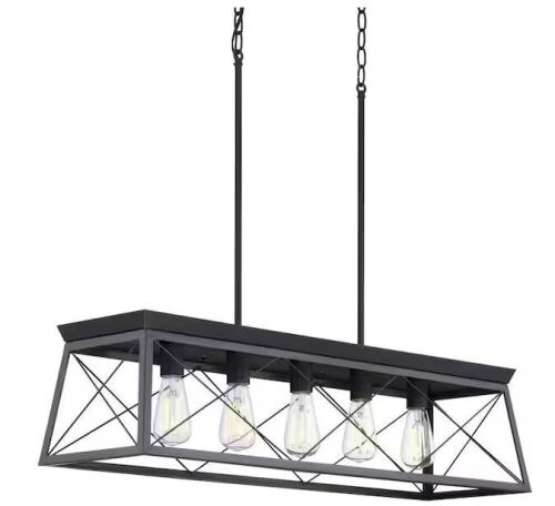 Progress Lighting Briarwood Collection 5-Light Ceruse Black Farmhouse Linear Island Chandelier Light - Lot 102