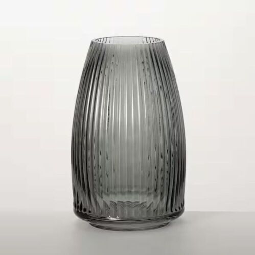 SULLIVANS Influence Collection 8 in. Ribbed Black Glass Vase - Lot 652
