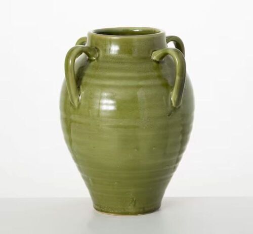SULLIVANS 11.25 in. 4-Handled Green Vase, Ceramic - Lot 653