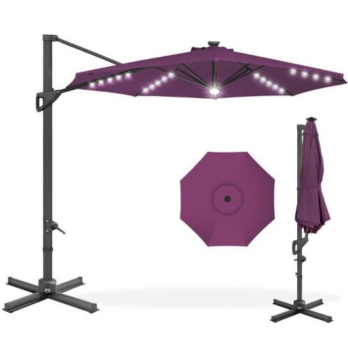 360-Degree Solar LED Cantilever Offset Patio Umbrella w/ Tilt - 10ft - Lot 170
