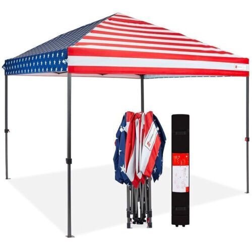 One-Person Setup Instant Pop Up Canopy w/ Case, 4 Weight Bags - 10x10ft - Lot 114