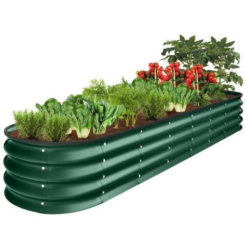 Outdoor Metal Raised Oval Garden Bed for Vegetables, Flowers - 8x2x1ft - Lot 117