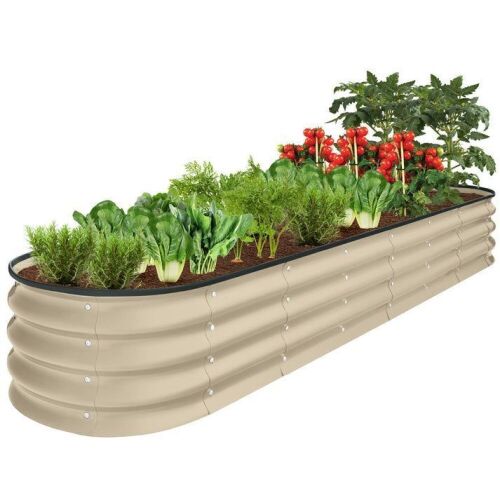 Outdoor Metal Raised Oval Garden Bed for Vegetables, Flowers - 8x2x1ft - Lot 157