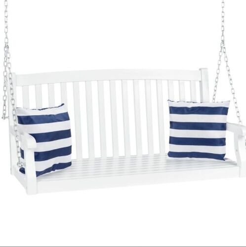 Wooden Curved Back Hanging Porch Swing Bench w/ Mounting Chains - 48in - Lot 211