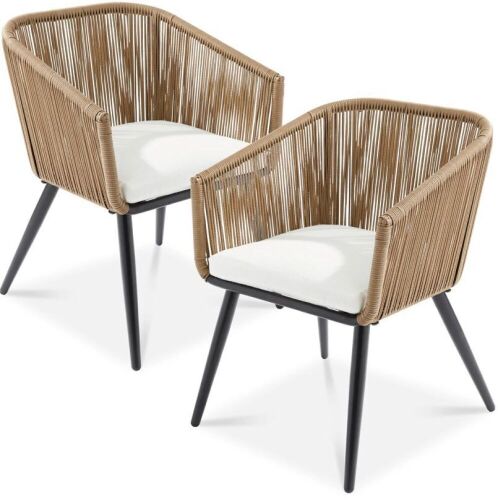 Set of 2 Indoor Outdoor Woven Wicker Patio Dining Chairs, 250lb Capacity - Unknown if Hardware Complete - Lot 337