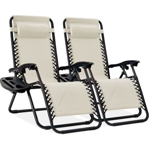 Set of 2 Adjustable Zero Gravity Patio Chair Recliners w/ Cup Holders - Lot 338