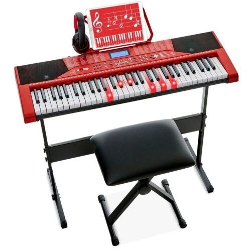 61-Key Beginners Electronic Keyboard Piano Set w/ Lighted Keys, Headphones - Lot 359