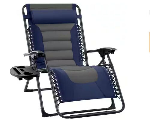 Oversized Padded Zero Gravity Chair, Folding Recliner w/ Headrest, Side Tray - Lot 372