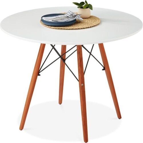 Round Mid-Century Modern Dining Table w/ Beech Wood Legs- 35.5in - Lot 421