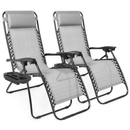 Set of 2 Adjustable Zero Gravity Patio Chair Recliners w/ Cup Holders - Lot 540