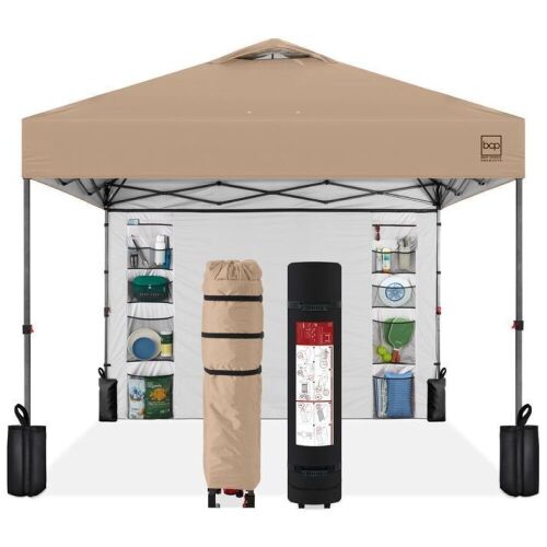 One-Person Setup Instant Pop Up Canopy w/ Side Wall, Carrying Case - 10x10ft - Lot 615