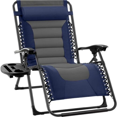 Oversized Padded Zero Gravity Chair, Folding Recliner w/ Headrest, Side Tray - Lot 628