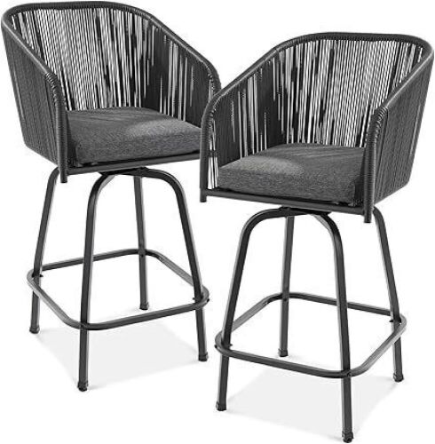 Set of 2 Woven Wicker Swivel Bar Stools - Lot 639