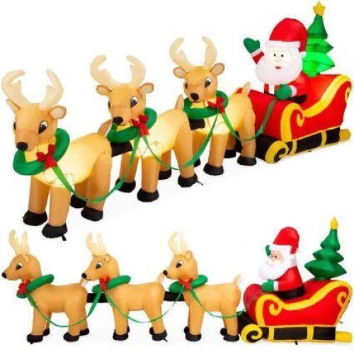 Lighted Inflatable Santa Claus & Reindeer Christmas Decoration - 9ft - Lot 642