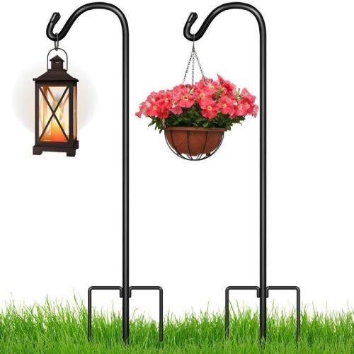 Set of 2 Shepherd Hooks Outdoor Garden Hooks w/ 3-Prong Base - 91in - Lot 710