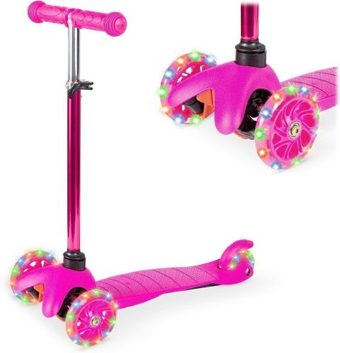Kids Mini Kick Scooter Toy w/ Colorful Light-Up Wheels, Adjustable T-Bar - Lot 716