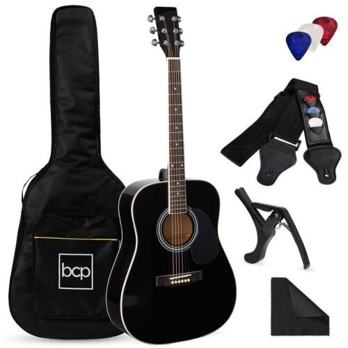 41in Acoustic Guitar Starter Kit w/ Digital Tuner, Padded Case, Picks, Strap - Lot 732