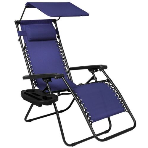 Folding Zero Gravity Recliner Patio Lounge Chair w/ Canopy, Side Tray - Lot 734