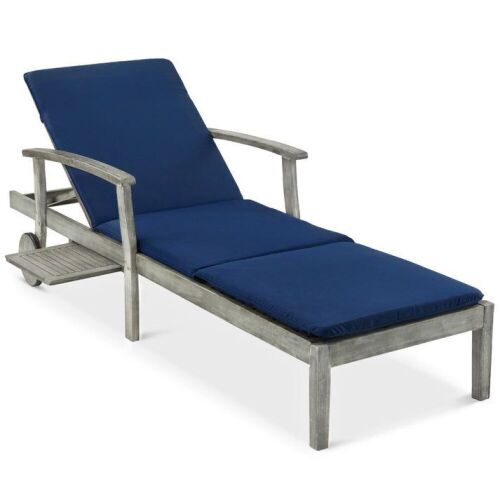 Adjustable Acacia Wood Chaise Lounge Chair w/ Side Table, Wheels - 79x26in - Lot 753