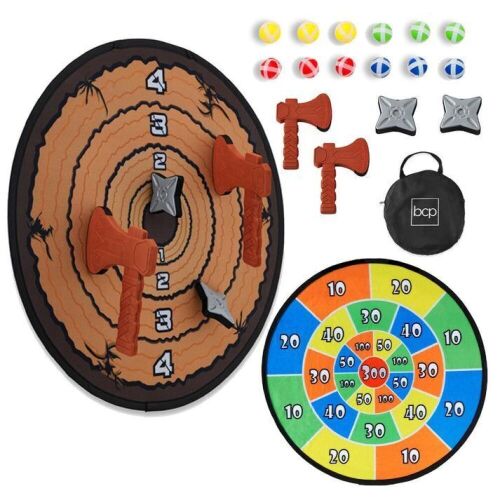Large Double-Sided Dart Board, Sticky Ball Axe Star Throwing Game - Lot 813