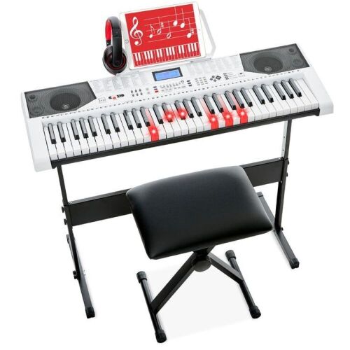 61-Key Beginners Electronic Keyboard Piano Set w/ Lighted Keys, Headphones - Lot 320