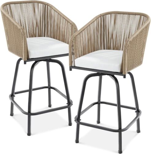 Set of 2 Woven Wicker Swivel Bar Stools - Lot 199