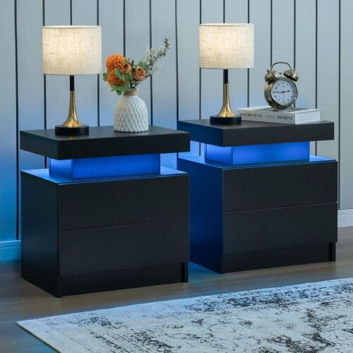Set of 2 LED Nightstand with 2 Drawers - Lot 195