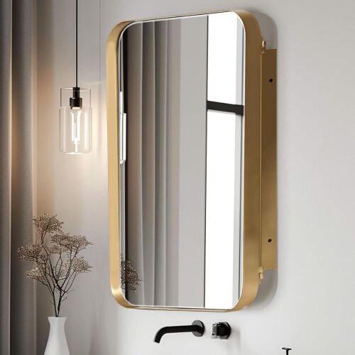 Gold Medicine Cabinet Mirror with 2 Adjustable Storage Shelves, 24”x16”  - Lot 390